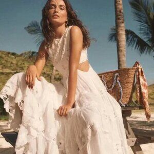 Womens Zimmermann Cassia White Floral Embroidered Sleeveless Midi Dress 0 US/S